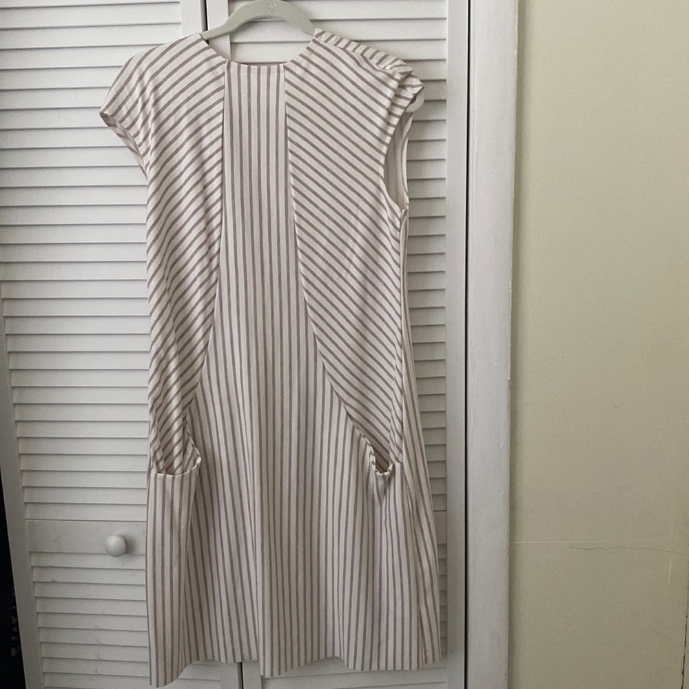 Cream and taupe striped cotton dress